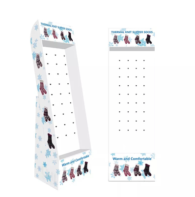Retail Supermarket Clothing Socks Cardboard Display Stand With Hooks Customized